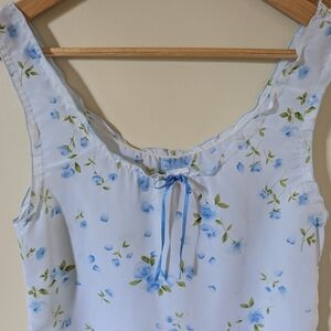 Blue Ruffled Tie Front Tank Top